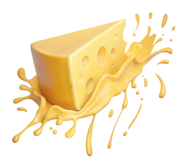 istock Piece of cheese with Cheese sauce isolated on white background, 3d rendering. 2054736908