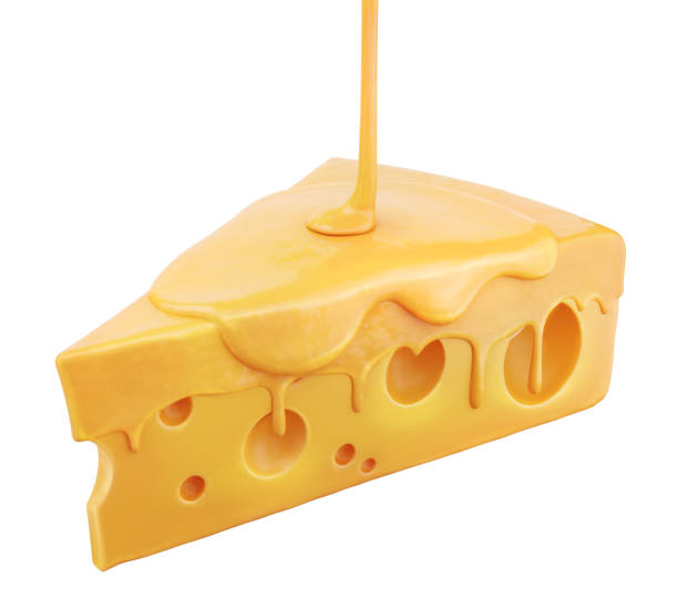 istock Piece of cheese with Cheese sauce isolated on white background, 3d rendering. 2054736911