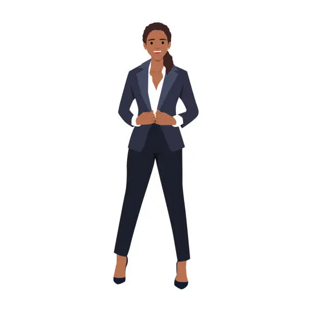 Vector illustration of Elegant pretty business woman in formal clothes. Base wardrobe, feminine corporate dress code. Collection of full length portraits of business woman