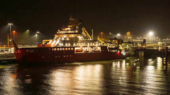 Harwich, Essex, England, UK - November 15, 2022: Evening at the harbour