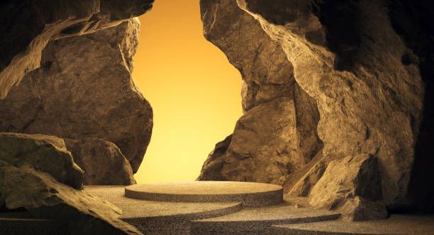 istock Stone and Rock shape background, minimalist mockup for podium display or showcase, 3d rendering. 2054771672