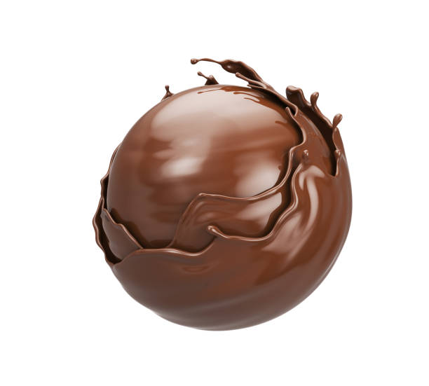 Dark Chocolate splash, Chocolate Milk or Syrup Flowing, ball shape, 3d illustration.