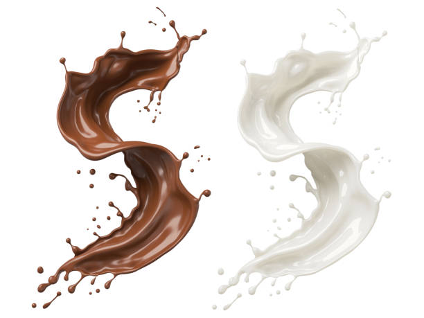 istock Milk and Chocolate splash, Milkshake and Cocoa pouring, include Clipping path, 3d illustration. 2054788996
