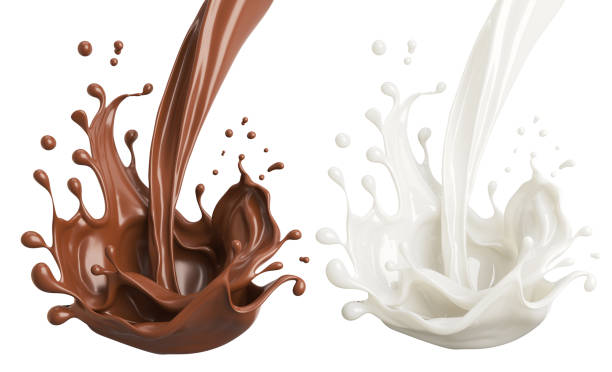 istock Milk and Chocolate splash, Milkshake and Cocoa pouring, include Clipping path, 3d illustration. 2054789039