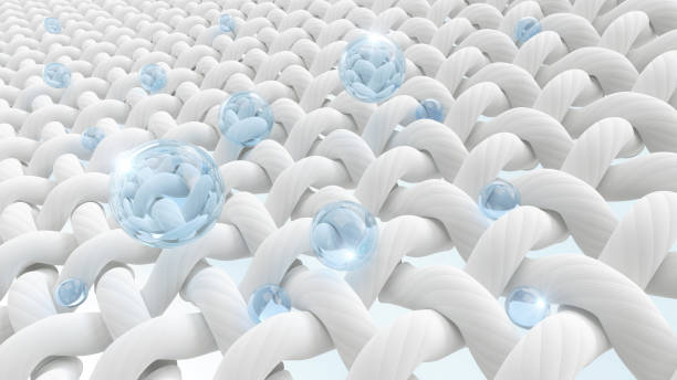 istock Water Bubble flow through the fabric fiber, White Cloth or woven textile Fiber, 3d illustration. 2054792191
