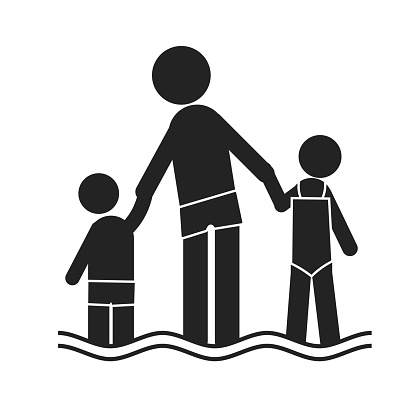 Isolated pictogram sign parent hold children in water for supervise kid on swimming pool