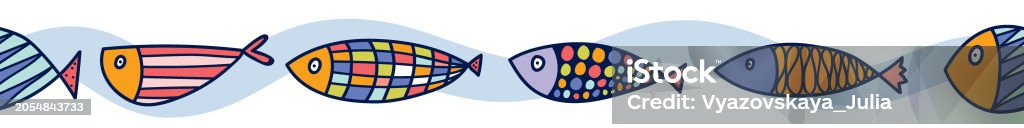 Fish Text Border Vector Seamless Horizontal Border With Fish Stock Illustration ...