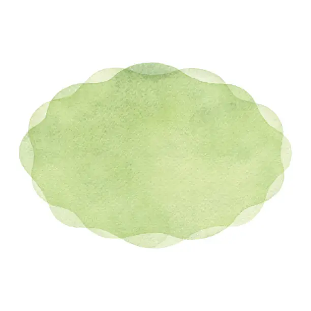Vector illustration of Watercolor Green Oval with Scalloped Edge