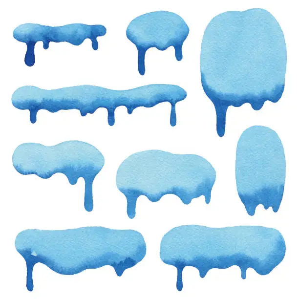 Vector illustration of Blue Watercolor Drip Shapes Collection