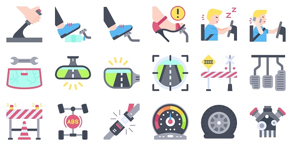 Car accident and safety related flat icon set 3, vector illustration