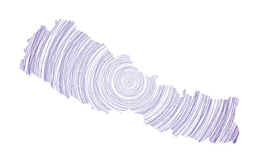 Nepal map filled with concentric circles. Sketch style circles in shape of the country. Vector Illustration.
