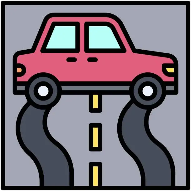 Vector illustration of Slippery road icon, car accident and safety related vector illustration