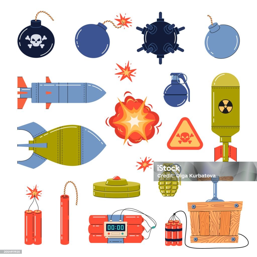 Cartoon Dynamite And Bombs Different Types Of Explosives Rockets cartoon-dynamite-and-bombs-different-types-of-explosives-rockets