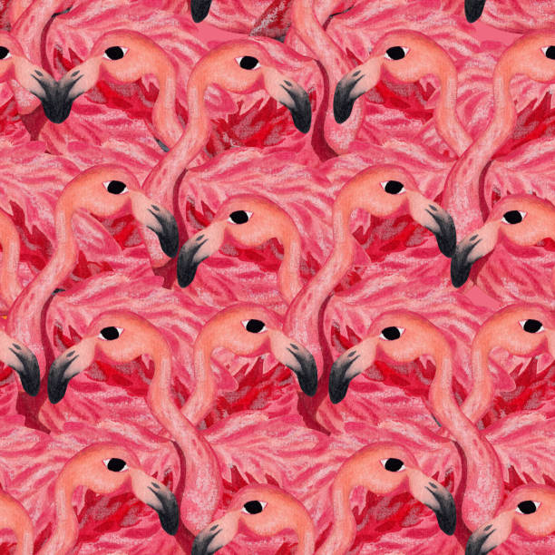 Pink flamingos. Watercolor illustration. seamless pattern