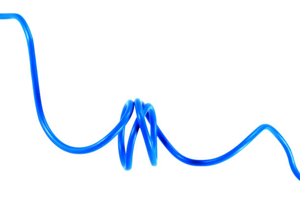 Blue wire cable of usb and adapter isolated on white background with clipping path.Selection focus.