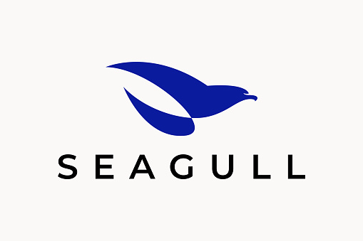 Seagull Blue Silhouette Fly Bird Logo Sign Symbol Sea Sky Ocean Business Travel Vacation Brand Identity