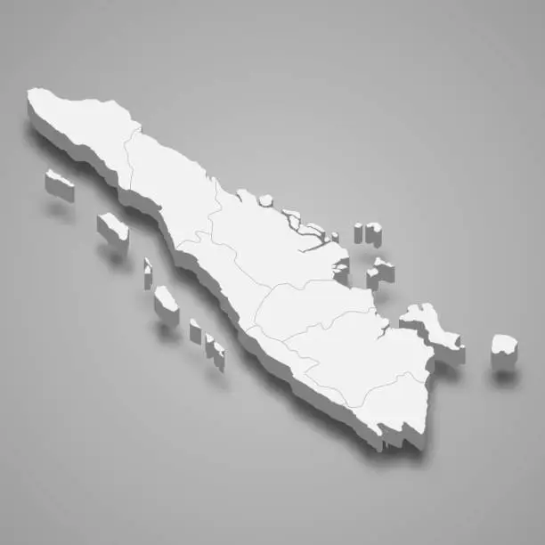 Vector illustration of 3d isometric map of Sumatra is a island of Indonesia