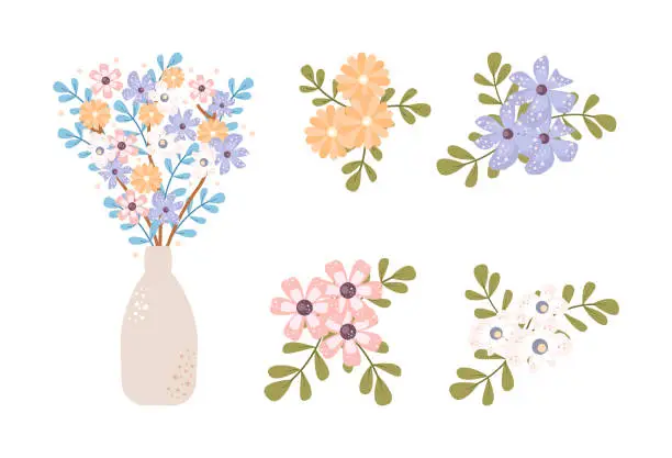 Vector illustration of Set flower delicate bouquet.