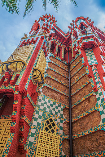 Barcelona, Catalonia: Details from facade of Casa Vicens, work of architect Antoni Gaudí, considered to be his first major project. Built between 1883-1885. UNESCO World Heritage Site.