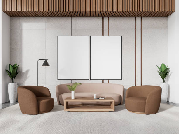 istock White and wooden office waiting room interior with posters 2055033926