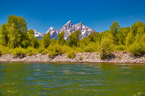 Mountains and river of Grand Teton National Park.