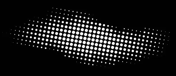 Vector illustration of White dots pattern. Halftone dots curved gradient pattern background. Curve dotted spot using half tone circle dot texture. Vector illustration.