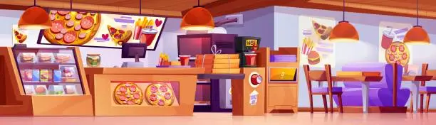 Vector illustration of Pizza and fast food restaurant interior