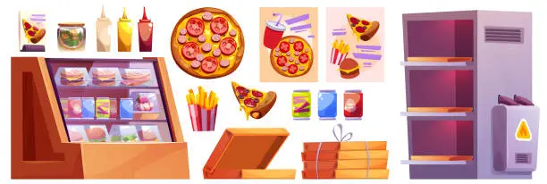 Vector illustration of Pizzeria interior furniture and equipment