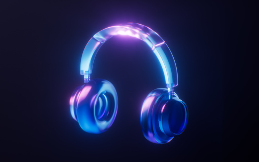 Headphone with dark neon light effect, 3d rendering. 3D illustration.