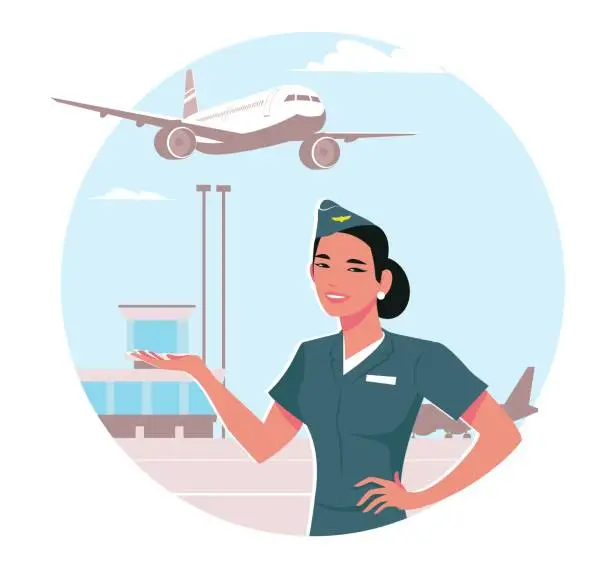 Vector illustration of Girl stewardess