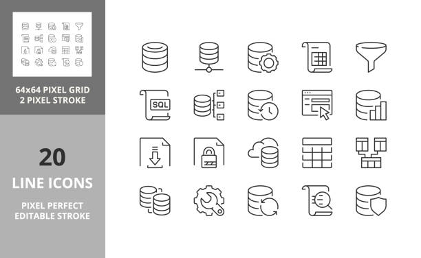 illustrations, cliparts, dessins animés et icônes de base de données 64px et 256px jeu de vecteurs modifiables - database table icon