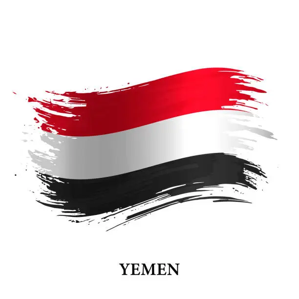 Vector illustration of Grunge flag of Yemen, brush stroke background