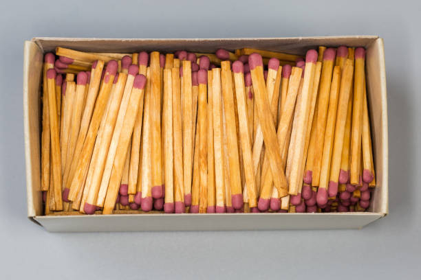 istock Large open matchbox with wooden safety matches, top view 2055161714