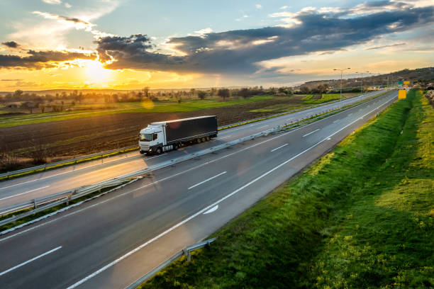 istock Transportation truck at sunset 2055167493