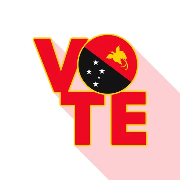 Vector illustration of Vote sign, postcard, poster. Banner with Papua New Guinea flag. Vector illustration.