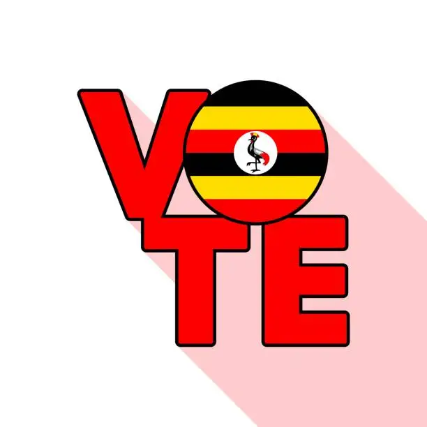 Vector illustration of Vote sign, postcard, poster. Banner with Uganda flag. Vector illustration.