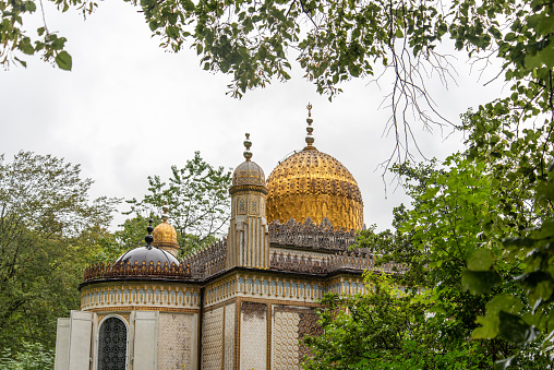 Linderhof, Germany - August 24, 2022 - Moorish Pavilion at the park of Linderhof palace in Bavaria, Germany