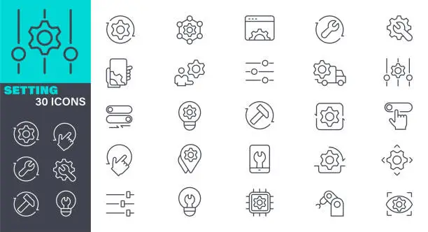 Vector illustration of Setting line vector Icon set. Pixel perfect. Editable stroke. The set contains icons: maintenance, update, download stock illustration. Icon Symbol, Technology download, configuration, options