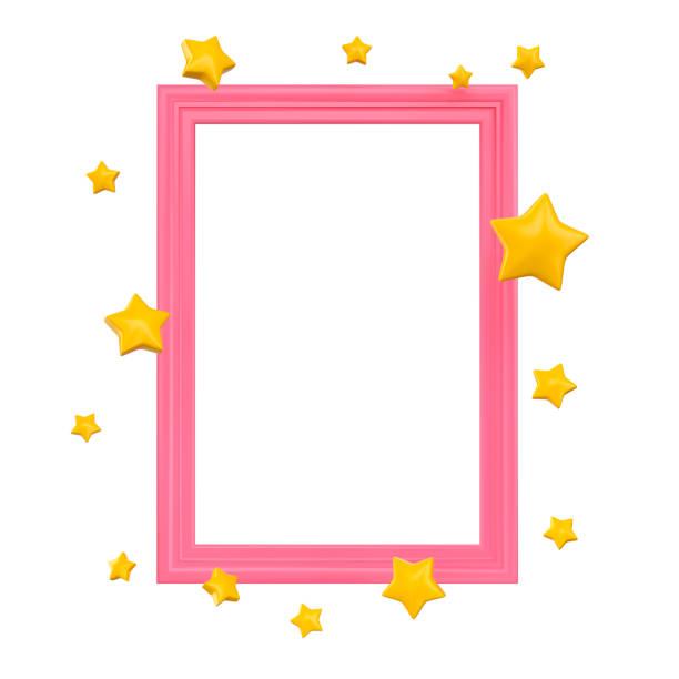 Pink frame with yellow star shapes isolated. Favorite concept mockup. 3d rendering
