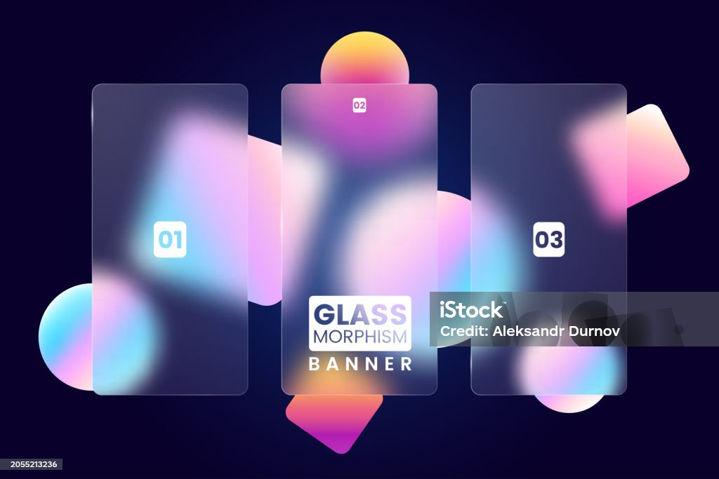 Translucent Text Boxes Three Transparent Text Blocks In Glassmorphism Style Empty Vertical ...