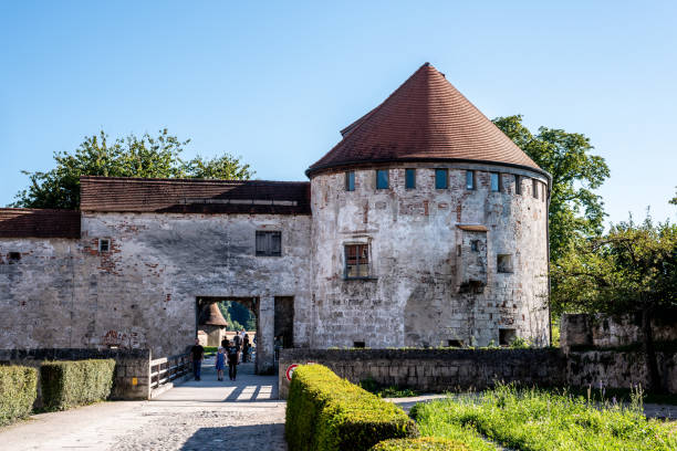 Burghausen, Germany - August 10, 2022 - Inside iconic Burghausen castle in Bavaria, the longest world's longest castle, Germany