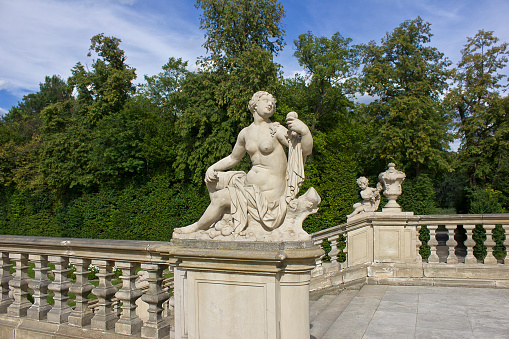 Warsaw, Poland - July 28: statue in the garden of Wilanow Palace  July 28, 2022 in Warsaw, Poland