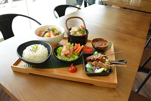 A variety of food items are displayed in an appetizing way.
