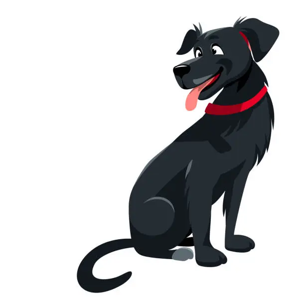 Vector illustration of Vector big black dog sitting with tongue out