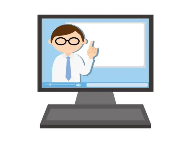 Vector illustration of Illustration of a man doing an online seminar