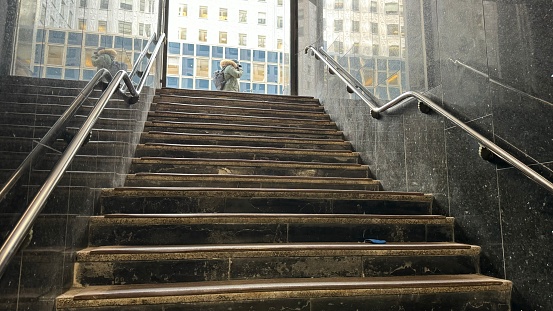 New York, NY - Feb 22, 2024: Steps to 42nd Street from subway at Grand Central