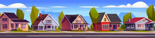 Vector illustration of Suburban landscape with countryside house