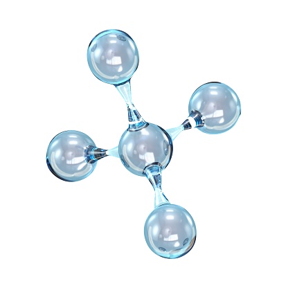 Glass molecule model 3D rendering illustration isolated on white background