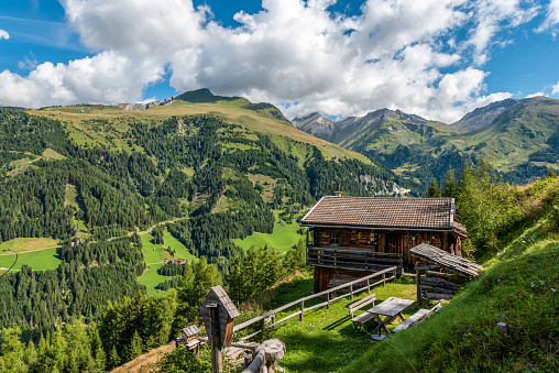 High Tauern National Park, Austria, August 08, 2017 - A typical alpine wooden house in the High Tauern National Park, Austria