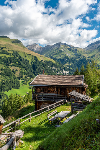 High Tauern National Park, Austria, August 08, 2017 - A typical alpine wooden house in the High Tauern National Park, Austria